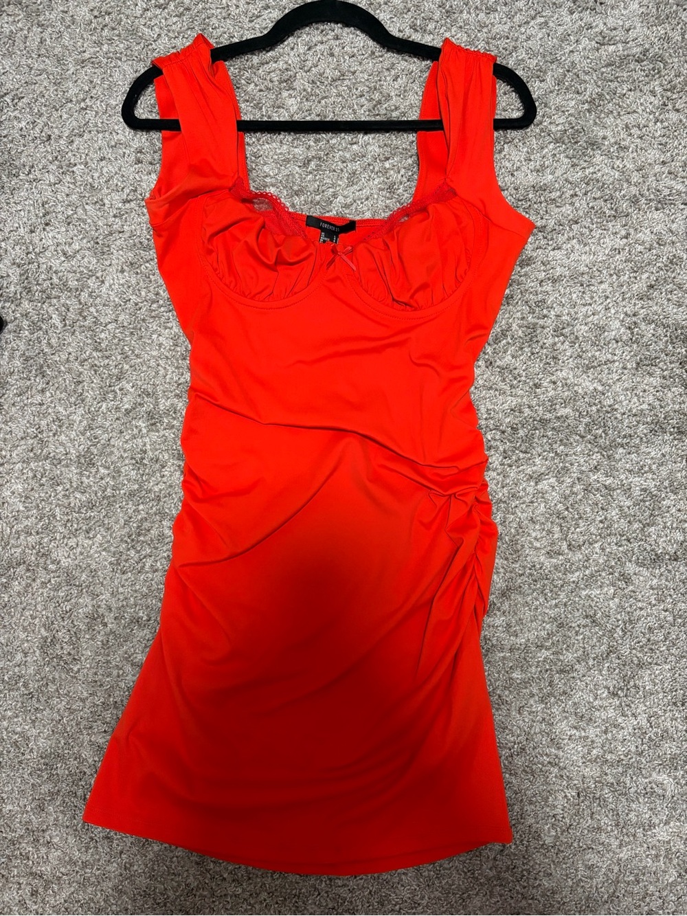 Forever 21 Bright Red Ruched Bust Mini Dress